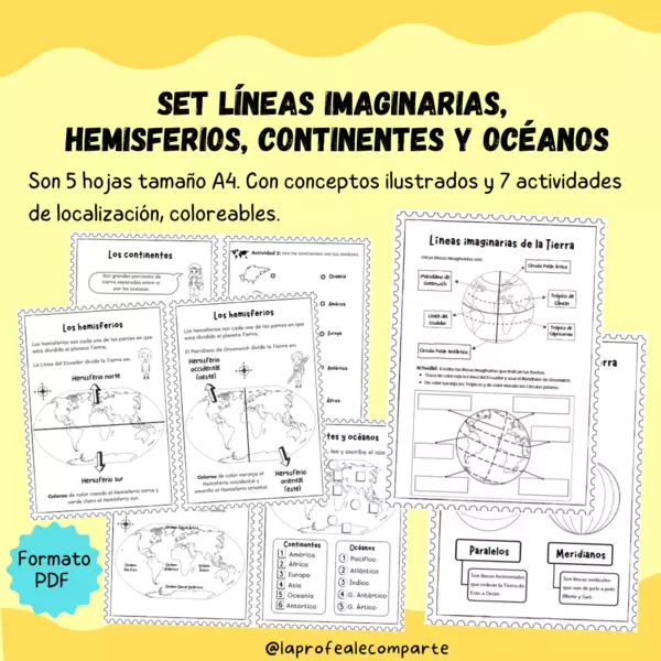 Set De Líneas Imaginarias Hemisferios Continentes Y Océanos Profesocial 5902